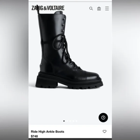 NEW $748 Zadig and Voltaire Ride Semy-Shiny Calfskin Black Leather Combat Boots - Picture 4 of 12